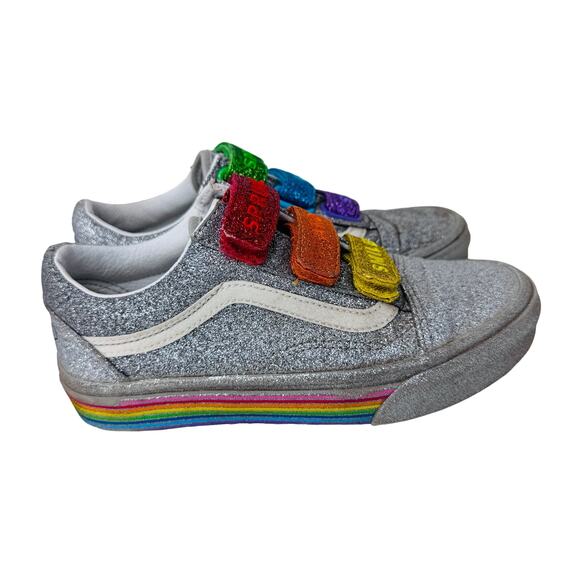 Vans Old Skool‎ V Four Shop Skate Sneakers Glitter Rainbow Silver Size W5 M3.5 - Picture 1 of 9